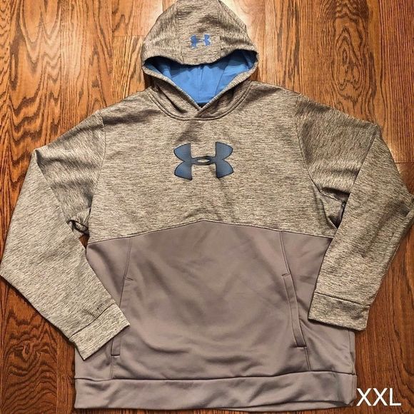 UNDER ARMOUR Men's Grey 2-Tone Hoodie With Blue Line Hood Chest